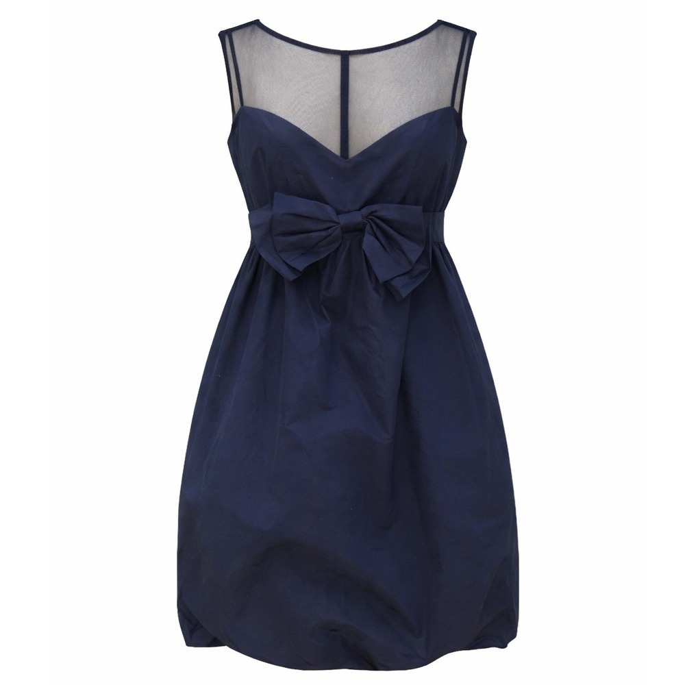 Donna Morgan Illusion Neck Bubble Hem Boho Bow‎ Black 4 Small Edgy Babydoll
